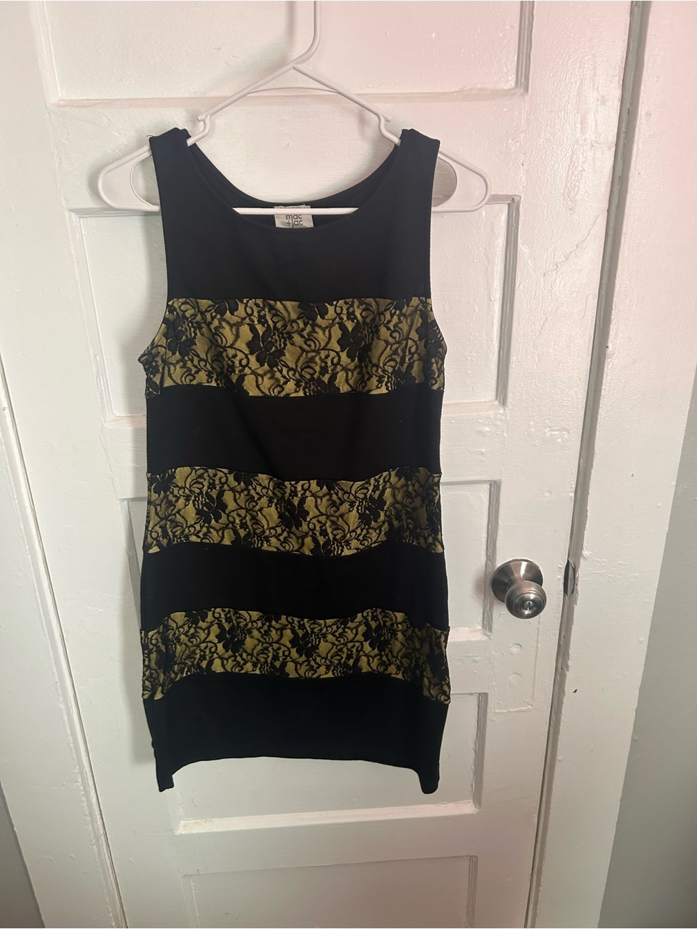 Black Dress with Green Lace Stripe Accents